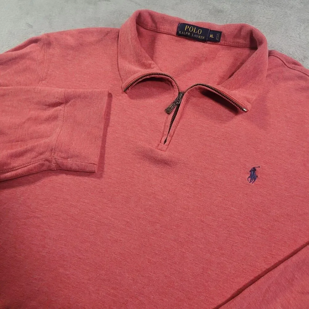 Polo Ralph Lauren Sweater Mens XL Red 1/4 Zip Mock Neck Cotton Blend Long Sleeve